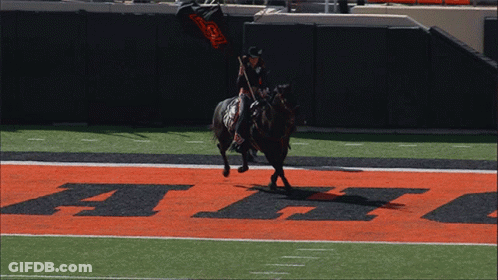 Man Riding Horse On Field With Letter F GIF