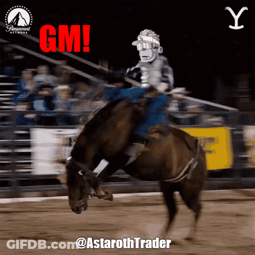Man Riding Horse Saying Gm GIF