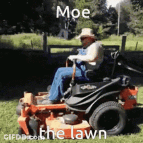 Man Riding Lawn Mower Moe The Lawn GIF