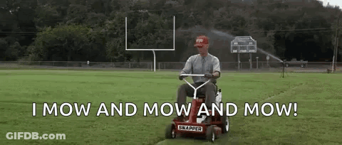 Man Riding Lawn Mower On Football Field GIF