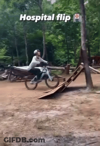 Man Riding Motorcycle Down Ramp Hospital Flip GIF