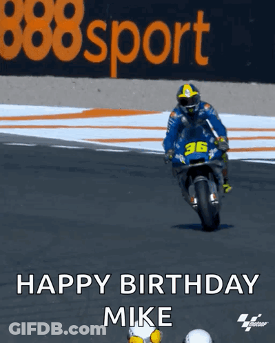 Man Riding Motorcycle Saying Happy Birthday Mike GIF