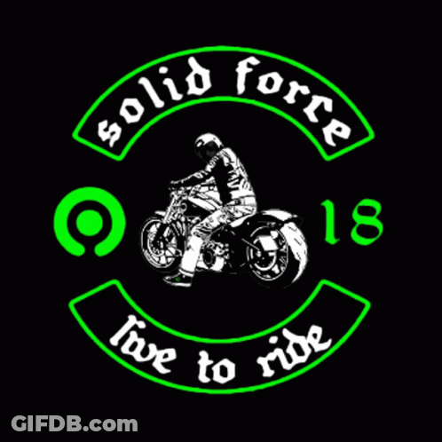 Man Riding Motorcycle With Black And Green Trot Dilos Logo GIF