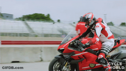 Man Riding Red And White Motorcycle Cycle World GIF