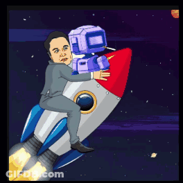 Man Riding Rocket With Robot On Back GIF