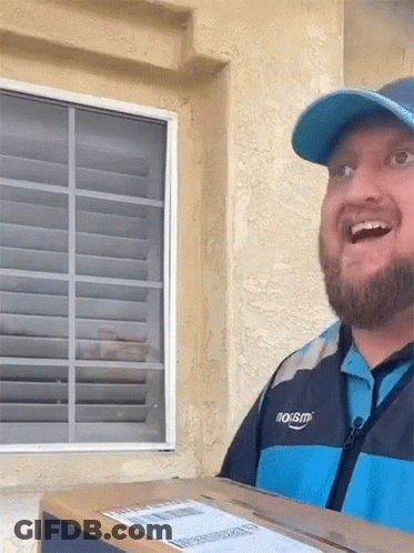 Man Riding Scooter With Box And Fast Free Delivery Sign GIF