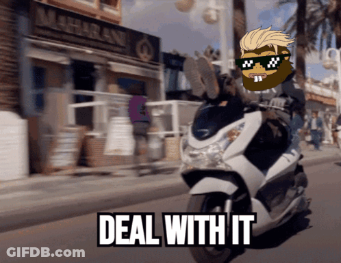 Man Riding Scooter With Deal With It GIF
