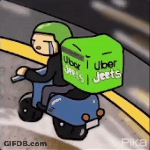 Man Riding Scooter With Green Box GIF