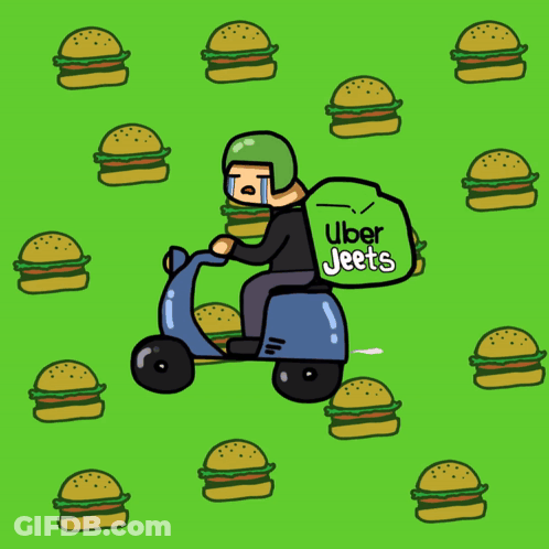 Man Riding Scooter With Uber Eats Bag GIF