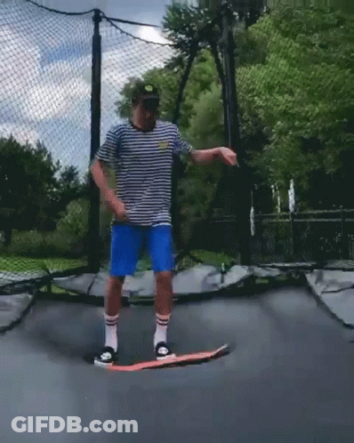 Man Riding Skateboard On Trampoline GIF