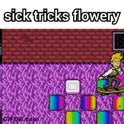 Man Riding Skateboard Sick Tricks Flowery Video Game GIF