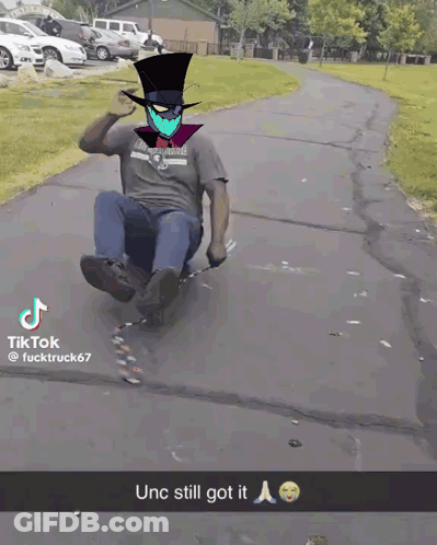 Man Riding Skateboard With Cartoon Character GIF