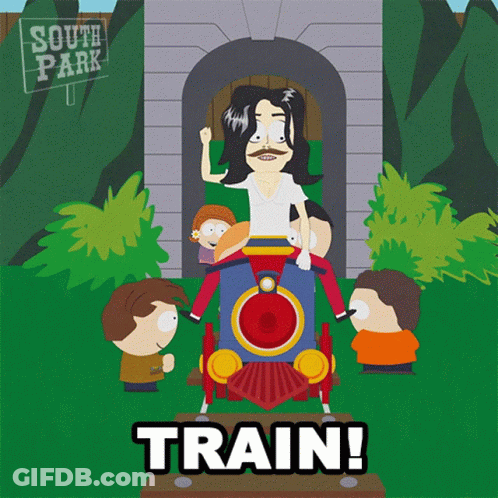 Man Riding Train Saying Train GIF
