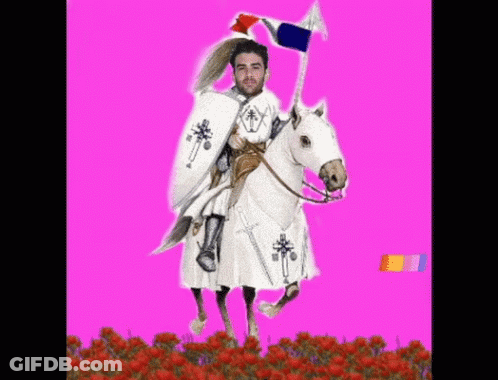 Man Riding White Horse With Shield And Sword GIF