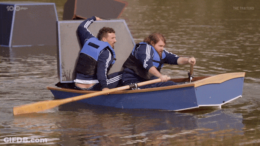 Man Row The Boat While Carrying Big Block GIF