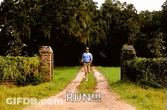 Man Running Down Dirt Road Saying Run GIF