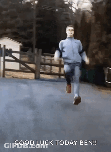 Man Running Down Road Saying Good Luck Ben GIF