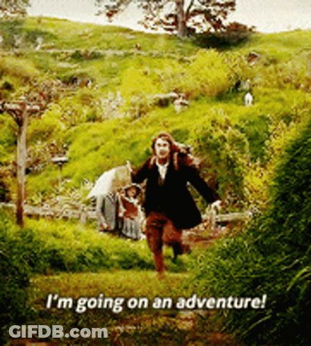 Man Running In Field Saying Im Going On An Adventure GIF