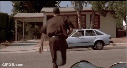 Man Running In Front Of Blue Car 1418 GIF