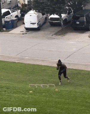 Man Running On Grassy Field With Van GIF