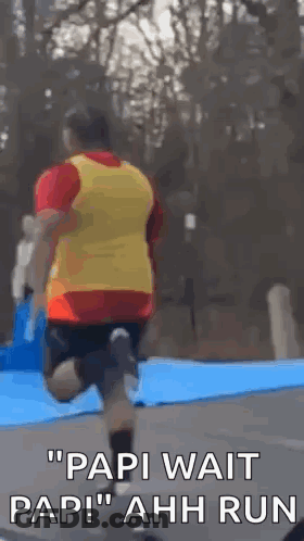 Man Running On Trampoline Saying Papi Wait Papi Ahh Run GIF