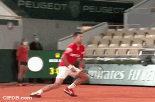 Man Running Past Peugeot Ad On Tennis Court GIF