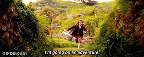 Man Running Through Field Saying I'm Going On An Adventure GIF