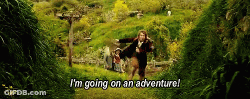 Man Running Through Field Saying I'm Going On An Adventure GIF