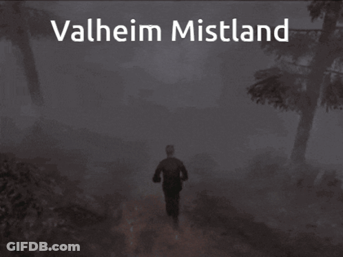 Man Running Through Foggy Forest Valheim Mistland GIF