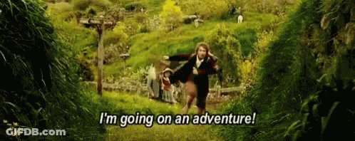 Man Running Through Grass Saying Im Going On An Adventure GIF
