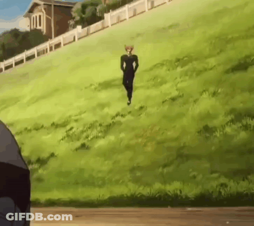 Man Running Up Grassy Hill GIF