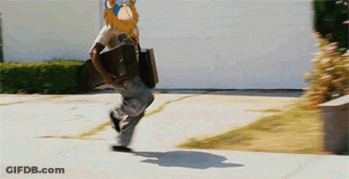 Man Running With Cartoon Monkey On Head GIF