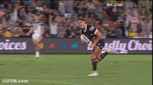Man Running With Rugby Ball In Front Of NRL.com Banner GIF