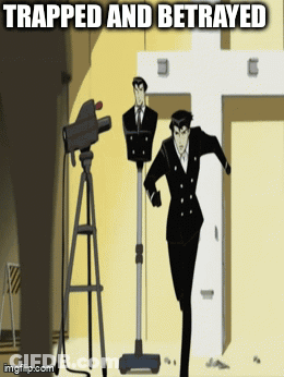 Man Running With Trapped And Betrayed Above GIF