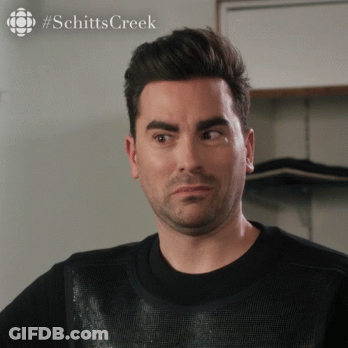 Man's Face Close Up With Schitts Creek Logo GIF