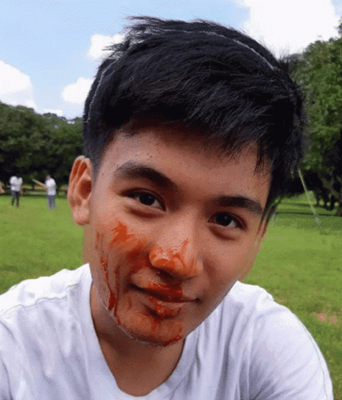 Man's Face Covered With Ketchup GIF