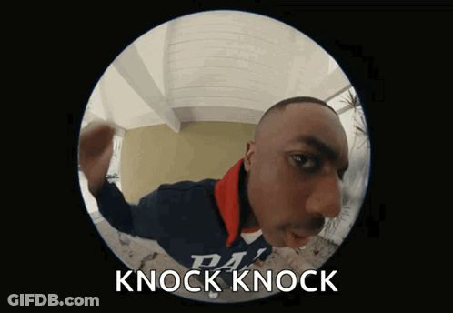 Man's Face In Fisheye With Knock Knock GIF