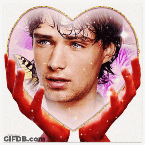 Man's Face In Heart Frame With Butterfly GIF