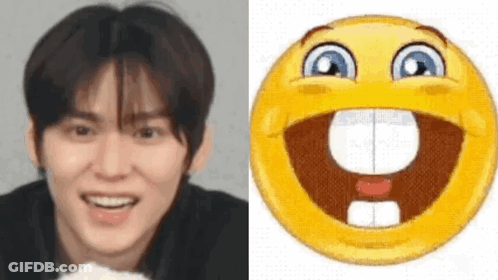 Man's Face Next To Smiley Face GIF