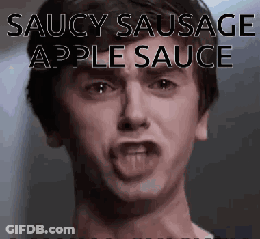 Man's Face Saucy Sausage Apple Sauce GIF