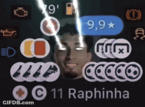 Man's Face Surrounded By Icons Including C11 Raphinha GIF