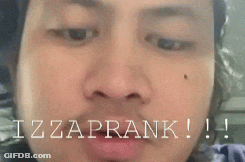 Man's Face With Izza Prank Text GIF