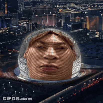Man's Head In Helmet With City And Ferris Wheel GIF
