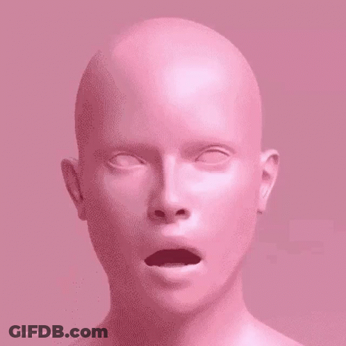 Man's Head Statue With Strange Face Pink Background GIF