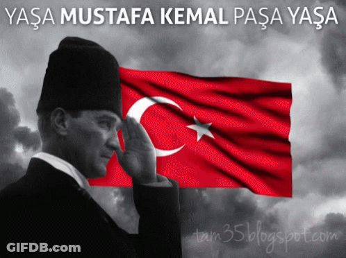 Man Saluting In Front Of Flag Saying Yasa Mustafa Kemal Pasa Yasa GIF