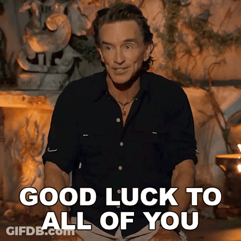 Man Saying Good Luck To All Of You In Front Of Statue GIF