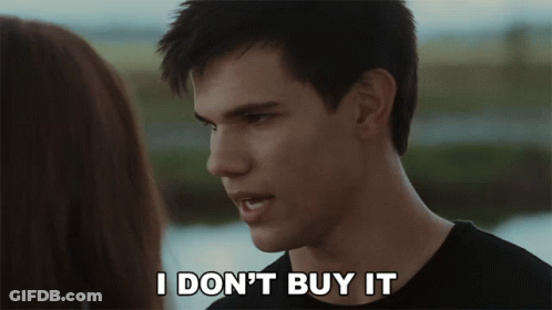 Man Saying I Don't Buy It Looking At Woman GIF