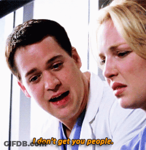 Man Saying I Don't Get You People To Woman GIF