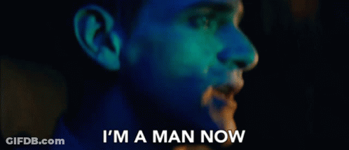 Man Saying I'm A Man Now In Blue Light GIF