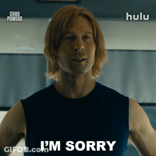 Man Saying I'm Sorry In Front Of Hulu Sign GIF
